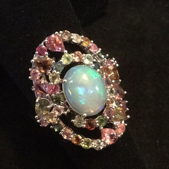 Atlanta Gem & Mineral Show Jewelry - 💥SPECTACULAR 🔥 Genuine Opal 🔥& Tourmaline Ring